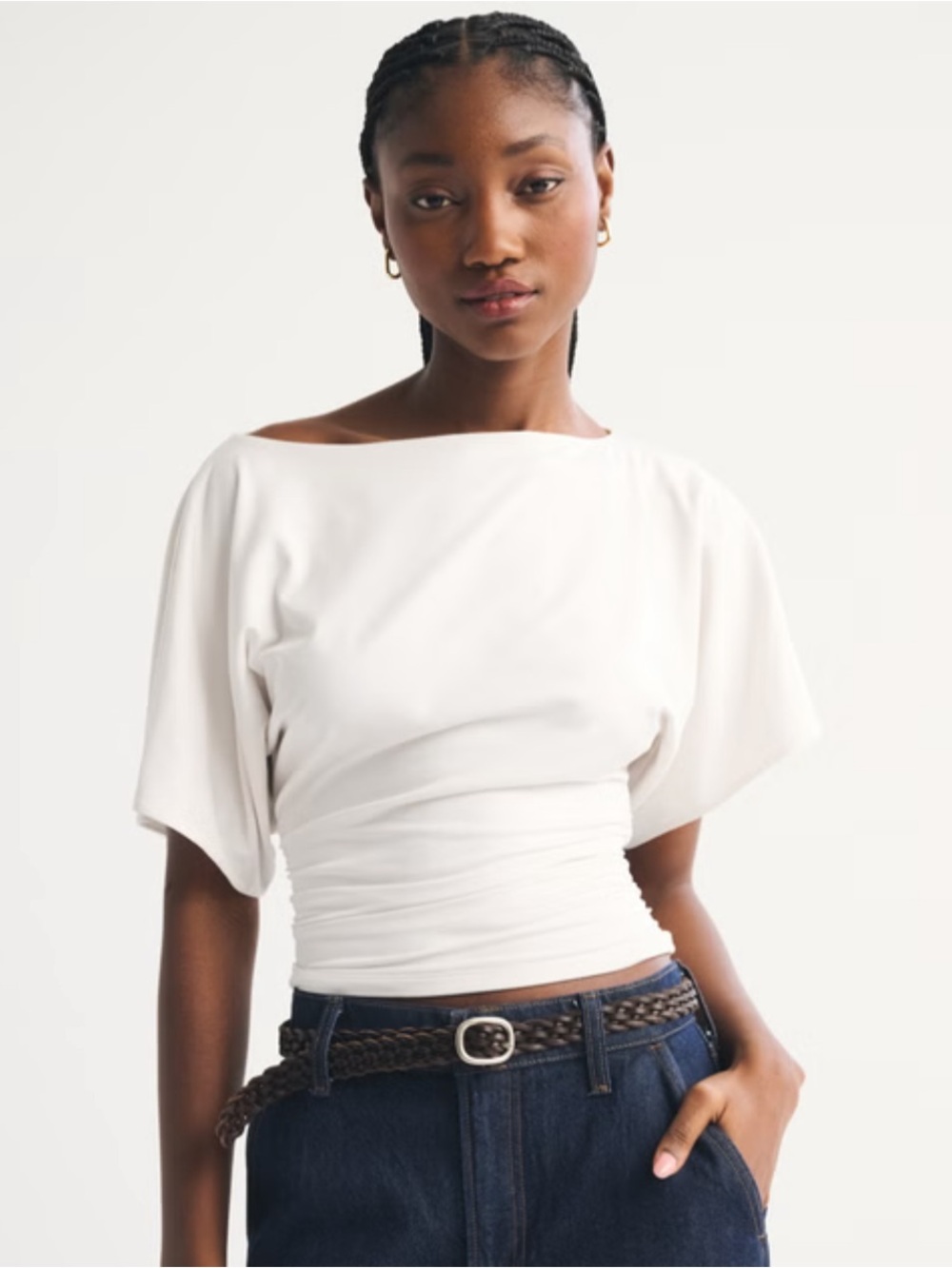 Abercrombie & Fitch White Flutter-Sleeve Slash Top